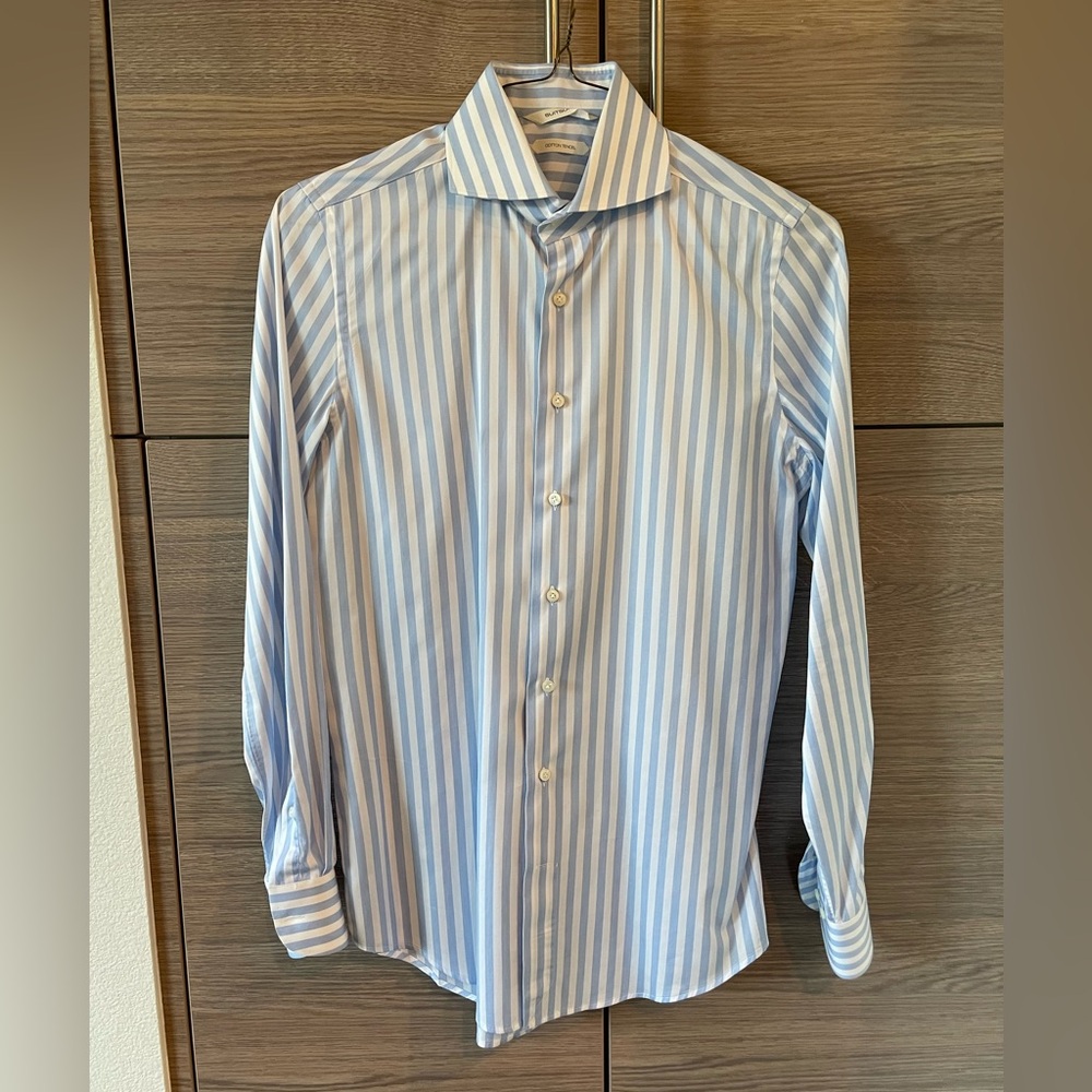 Suit Supply Light Blue Stripe Twill Extra Slim Fit Shirt